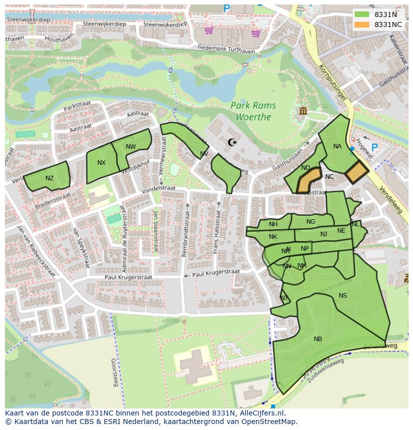 Afbeelding van het postcodegebied 8331 NC op de kaart.