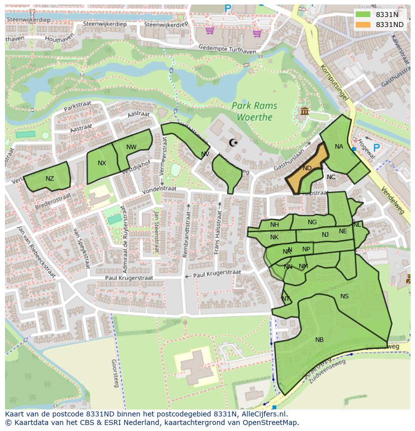 Afbeelding van het postcodegebied 8331 ND op de kaart.