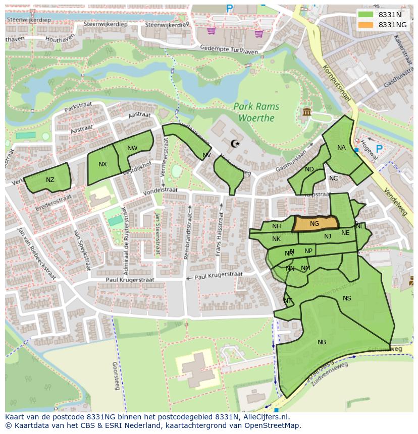 Afbeelding van het postcodegebied 8331 NG op de kaart.