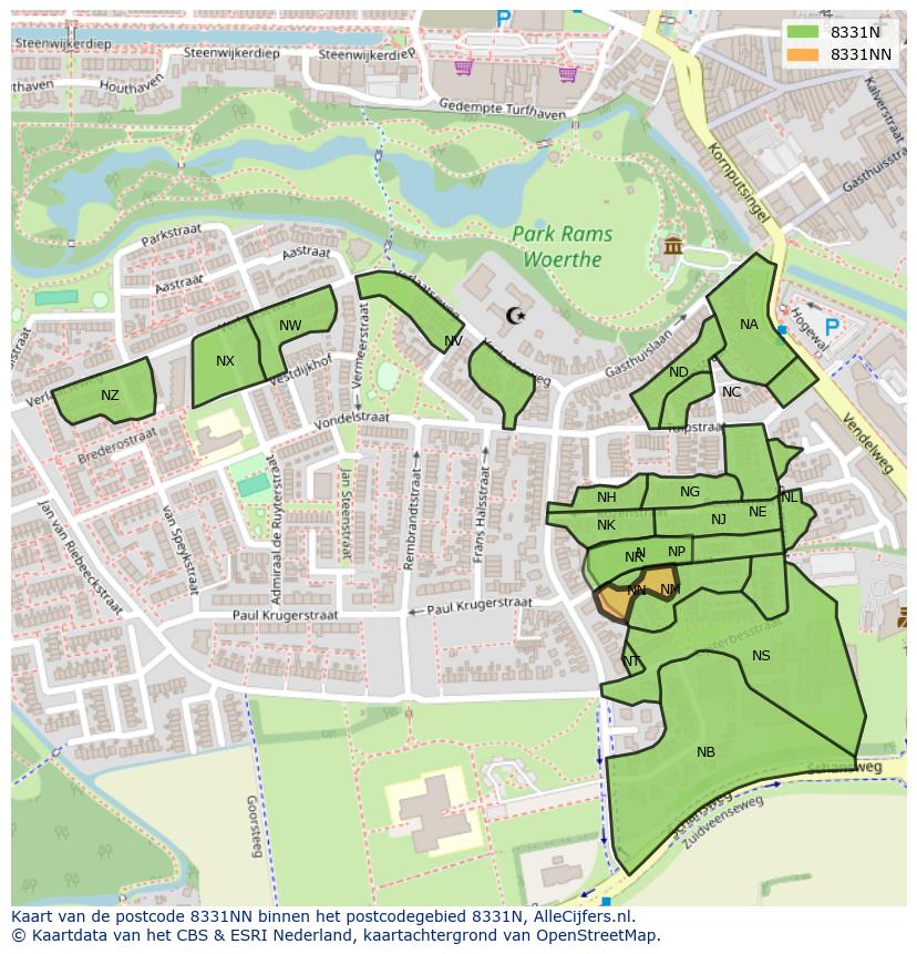 Afbeelding van het postcodegebied 8331 NN op de kaart.
