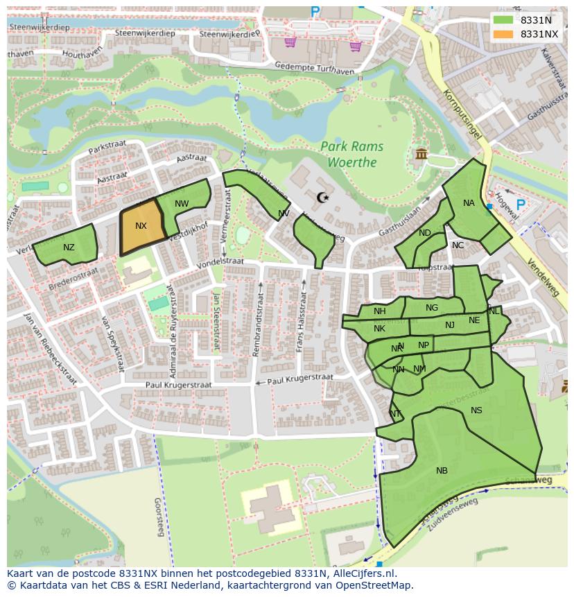 Afbeelding van het postcodegebied 8331 NX op de kaart.