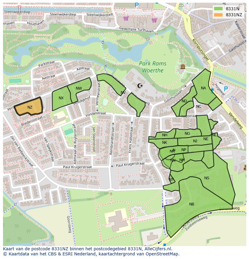Afbeelding van het postcodegebied 8331 NZ op de kaart.