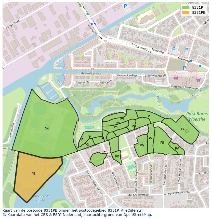 Afbeelding van het postcodegebied 8331 PB op de kaart.