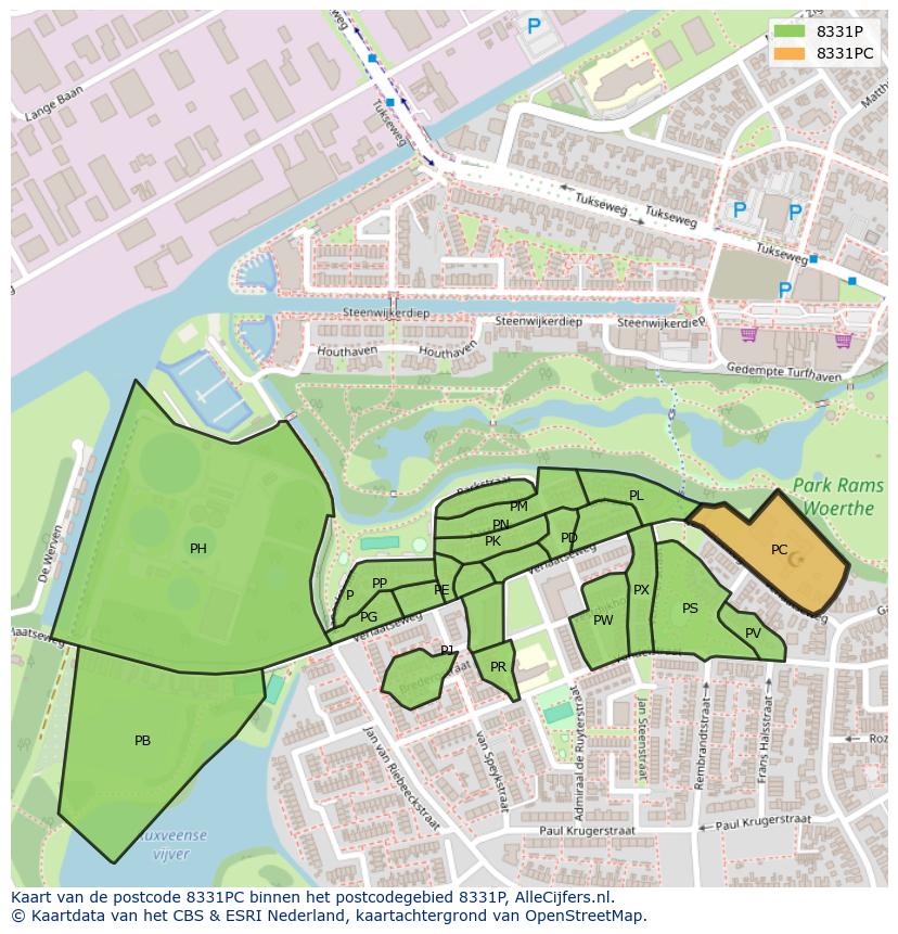 Afbeelding van het postcodegebied 8331 PC op de kaart.