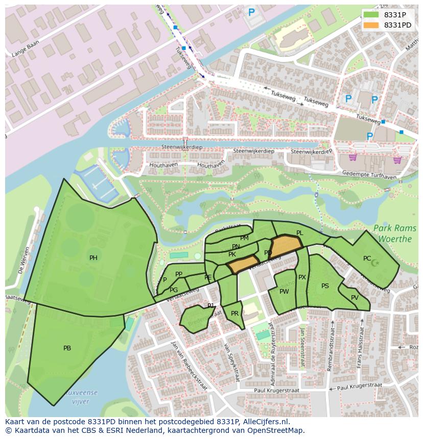 Afbeelding van het postcodegebied 8331 PD op de kaart.