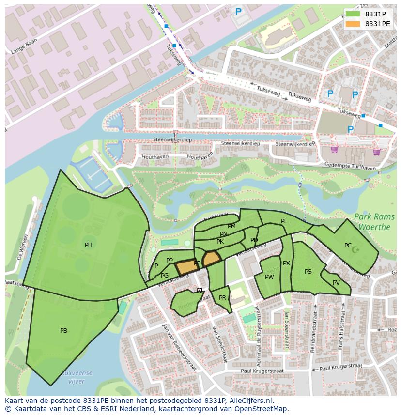 Afbeelding van het postcodegebied 8331 PE op de kaart.