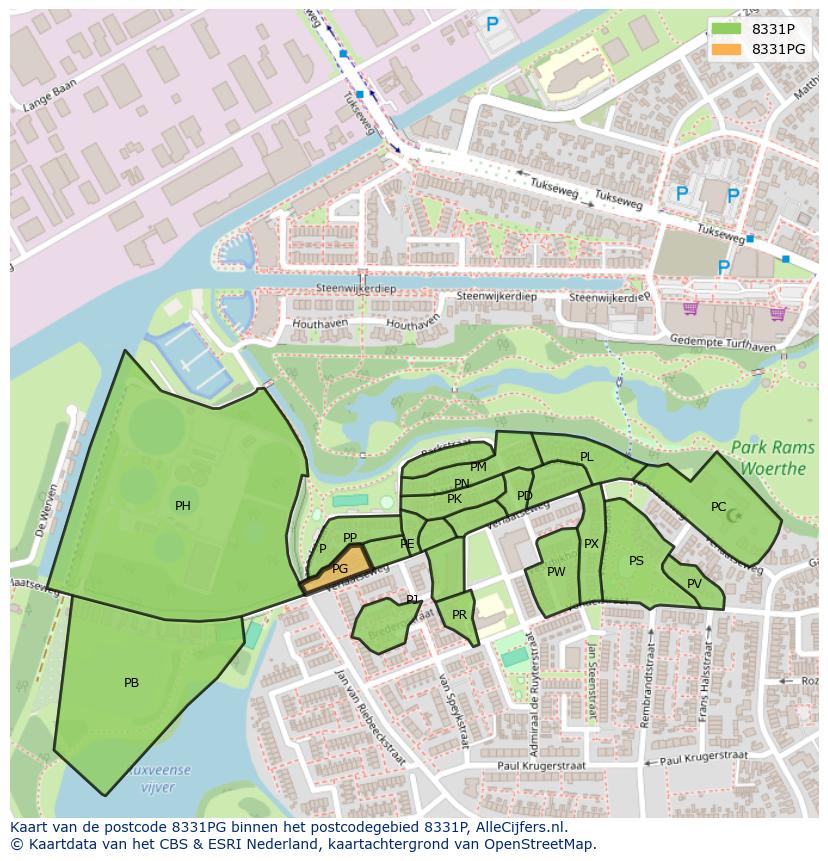 Afbeelding van het postcodegebied 8331 PG op de kaart.