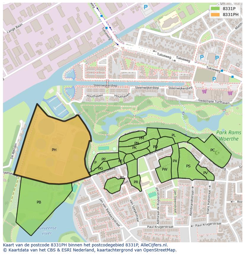 Afbeelding van het postcodegebied 8331 PH op de kaart.