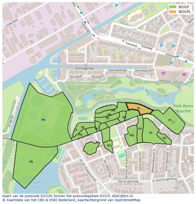 Afbeelding van het postcodegebied 8331 PL op de kaart.