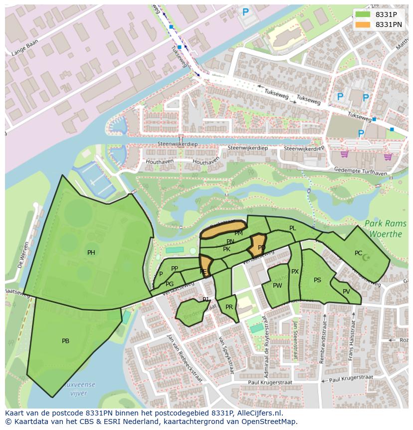 Afbeelding van het postcodegebied 8331 PN op de kaart.