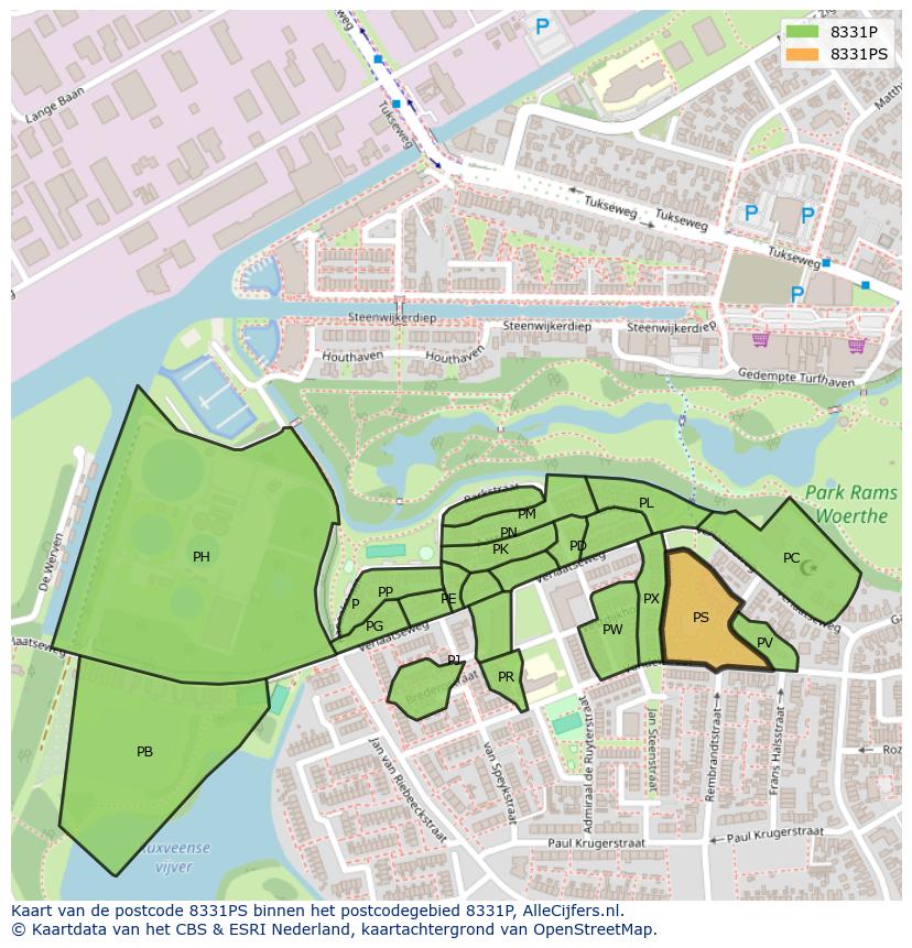 Afbeelding van het postcodegebied 8331 PS op de kaart.