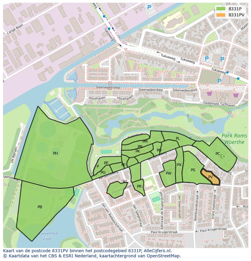Afbeelding van het postcodegebied 8331 PV op de kaart.