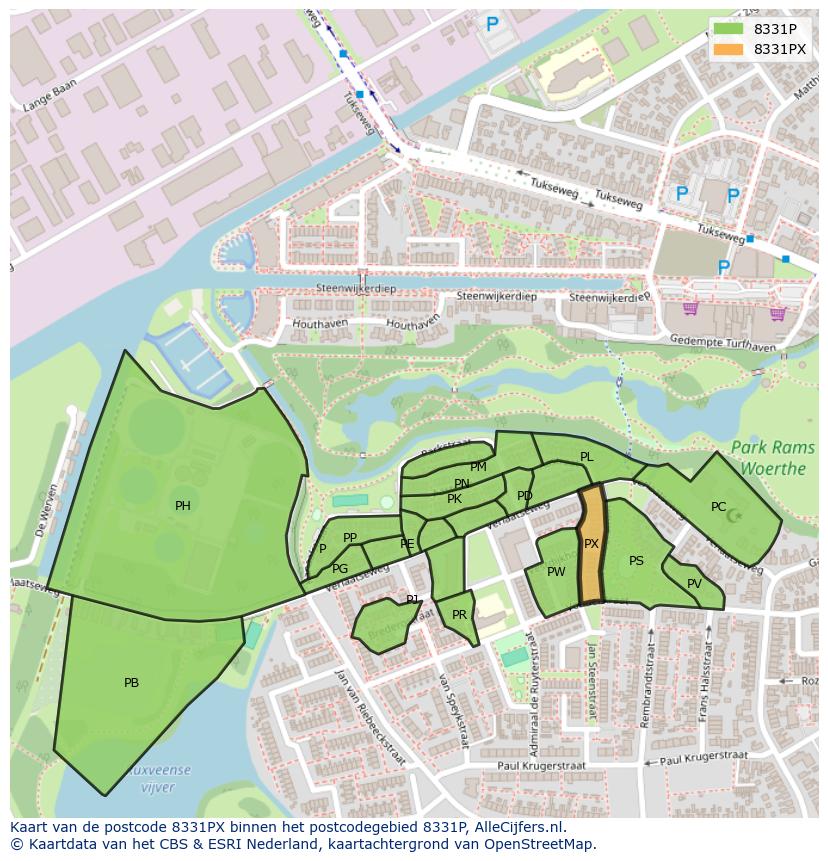 Afbeelding van het postcodegebied 8331 PX op de kaart.