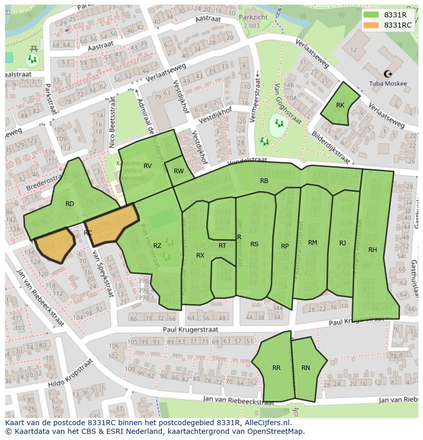 Afbeelding van het postcodegebied 8331 RC op de kaart.