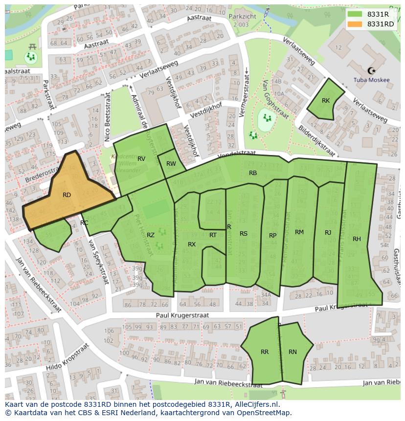 Afbeelding van het postcodegebied 8331 RD op de kaart.