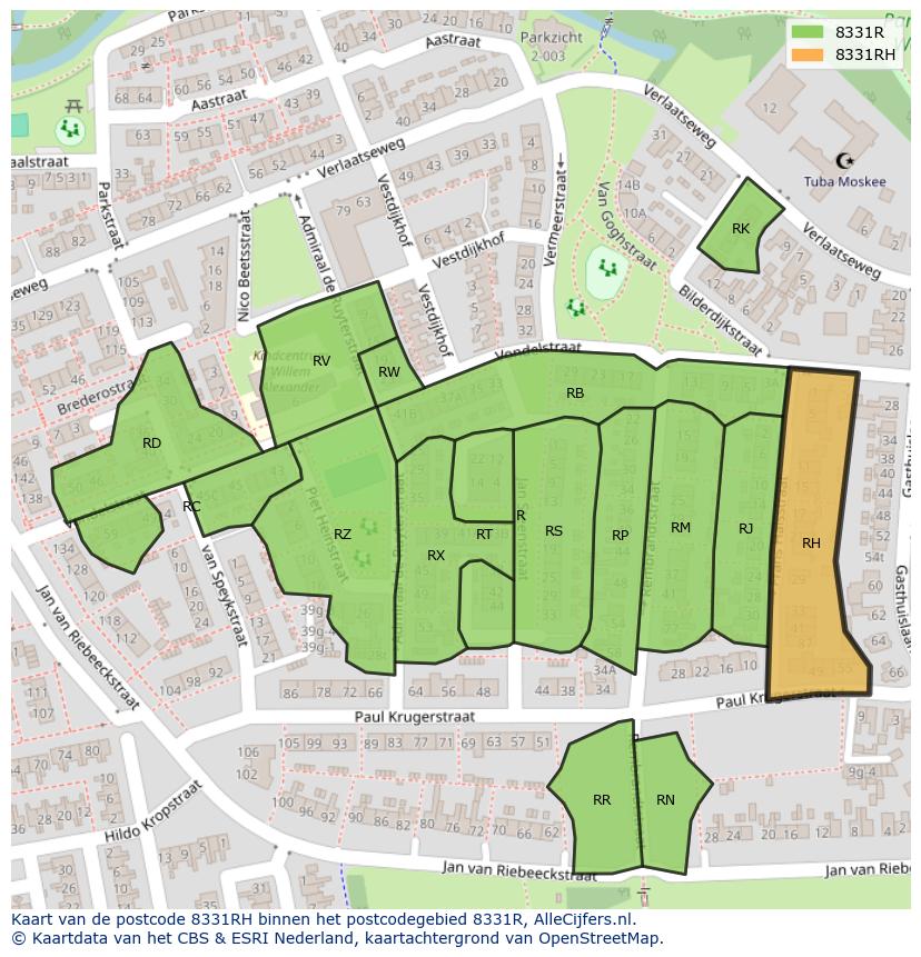 Afbeelding van het postcodegebied 8331 RH op de kaart.