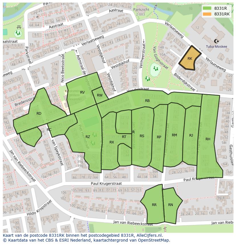 Afbeelding van het postcodegebied 8331 RK op de kaart.