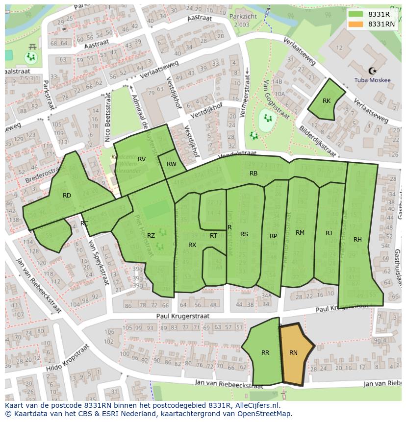 Afbeelding van het postcodegebied 8331 RN op de kaart.