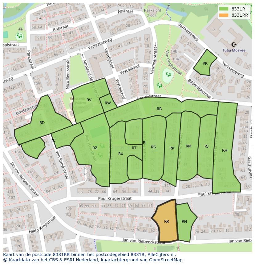 Afbeelding van het postcodegebied 8331 RR op de kaart.