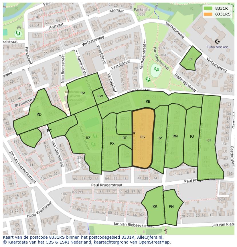 Afbeelding van het postcodegebied 8331 RS op de kaart.