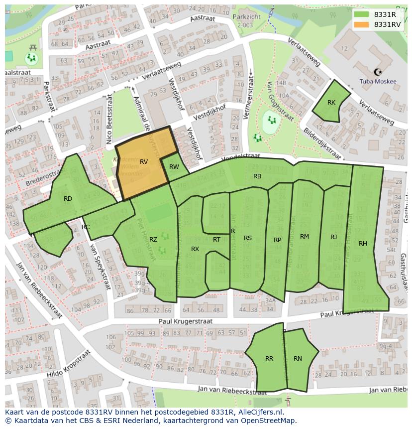 Afbeelding van het postcodegebied 8331 RV op de kaart.