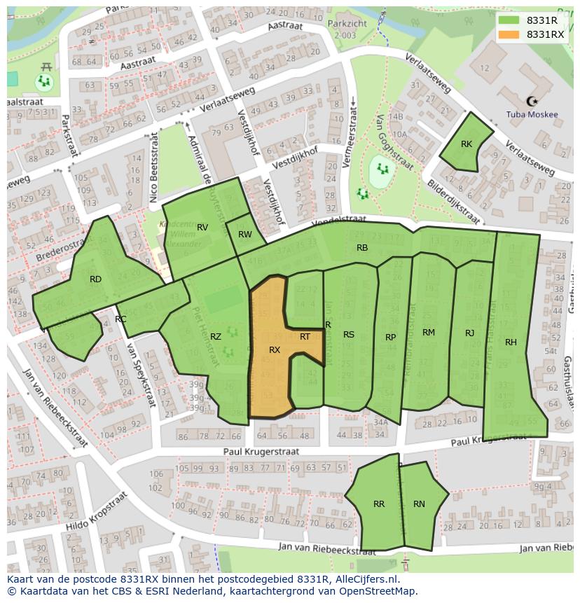 Afbeelding van het postcodegebied 8331 RX op de kaart.