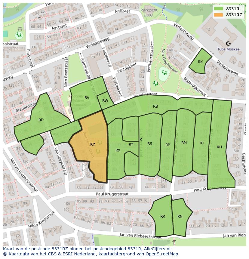 Afbeelding van het postcodegebied 8331 RZ op de kaart.