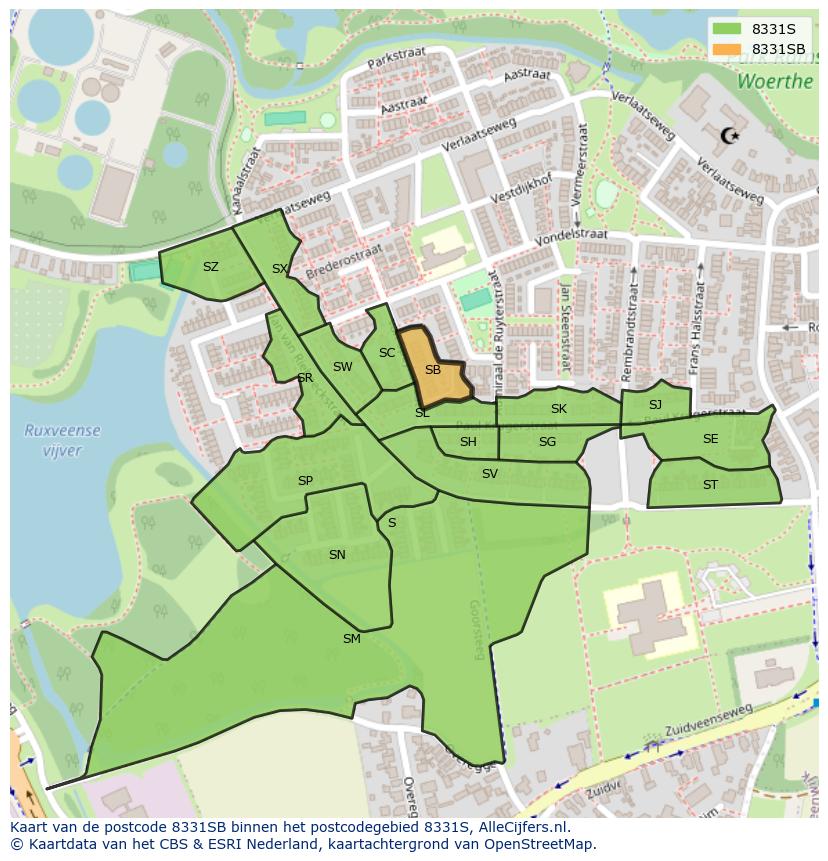 Afbeelding van het postcodegebied 8331 SB op de kaart.