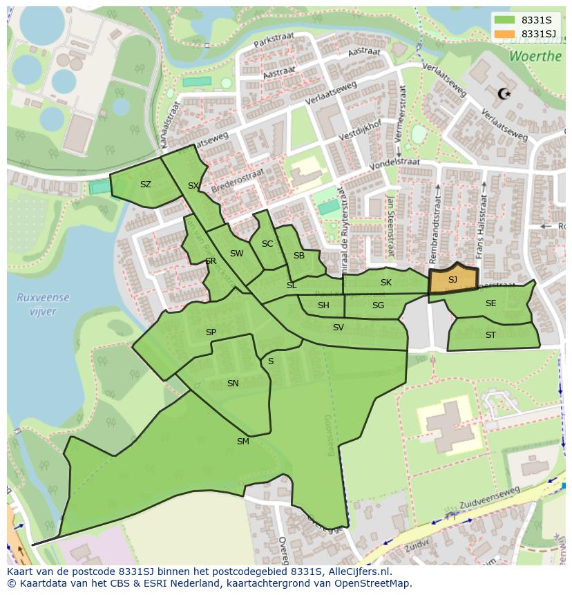 Afbeelding van het postcodegebied 8331 SJ op de kaart.
