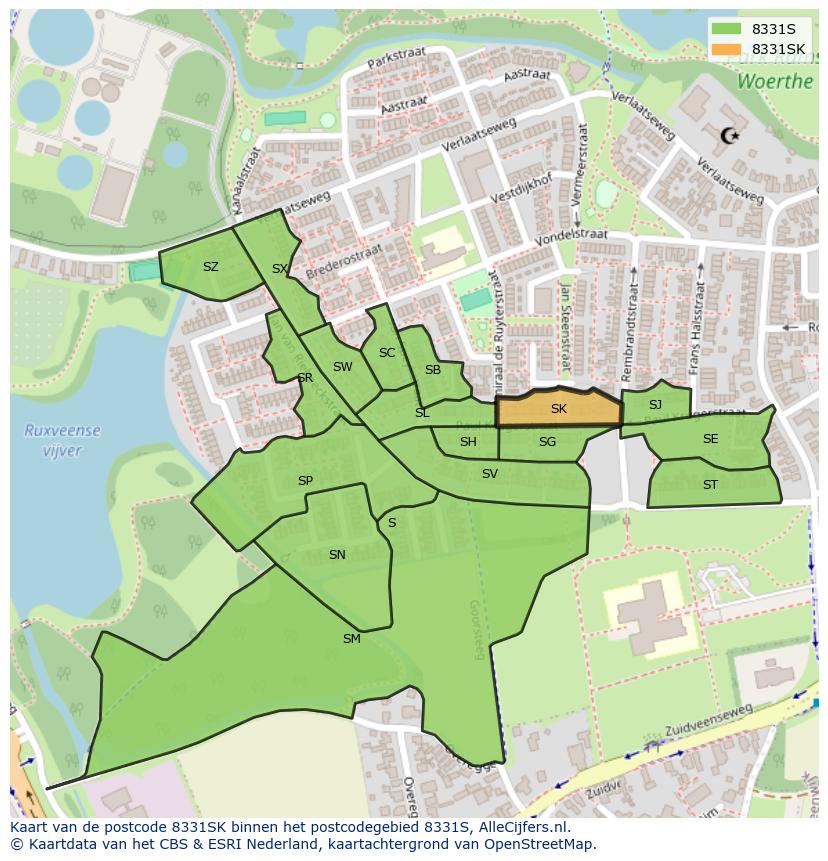 Afbeelding van het postcodegebied 8331 SK op de kaart.