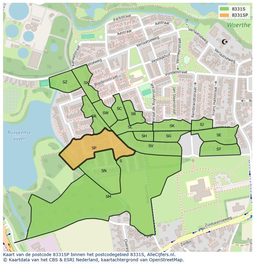 Afbeelding van het postcodegebied 8331 SP op de kaart.