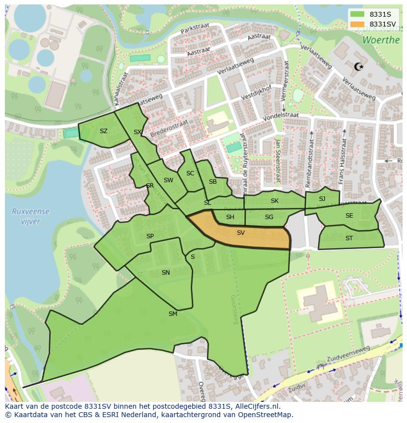 Afbeelding van het postcodegebied 8331 SV op de kaart.
