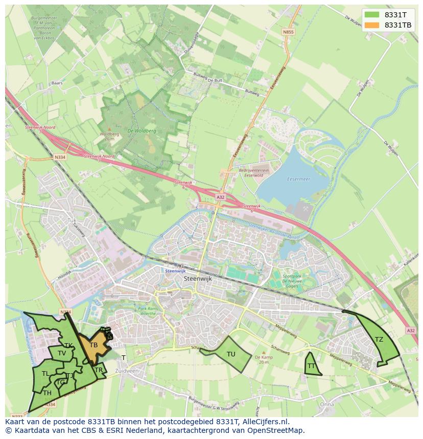 Afbeelding van het postcodegebied 8331 TB op de kaart.
