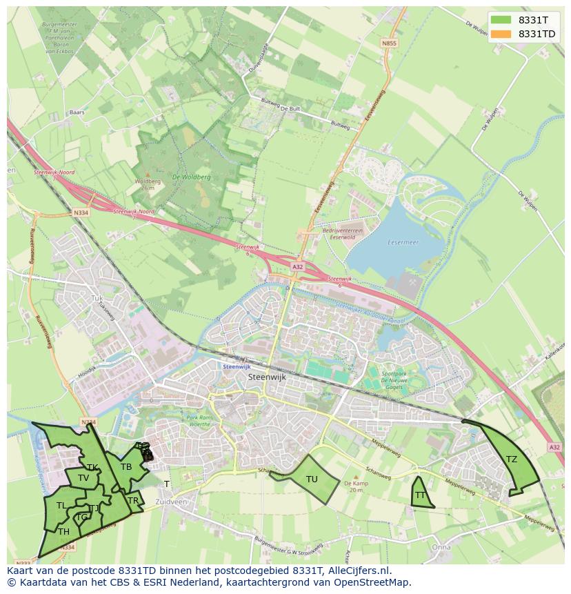 Afbeelding van het postcodegebied 8331 TD op de kaart.