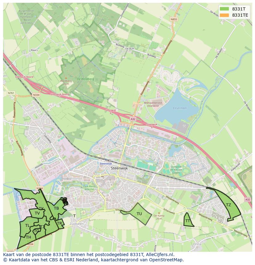 Afbeelding van het postcodegebied 8331 TE op de kaart.