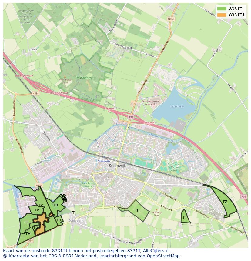 Afbeelding van het postcodegebied 8331 TJ op de kaart.