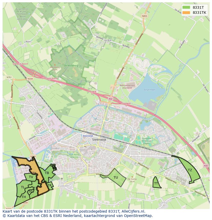 Afbeelding van het postcodegebied 8331 TK op de kaart.