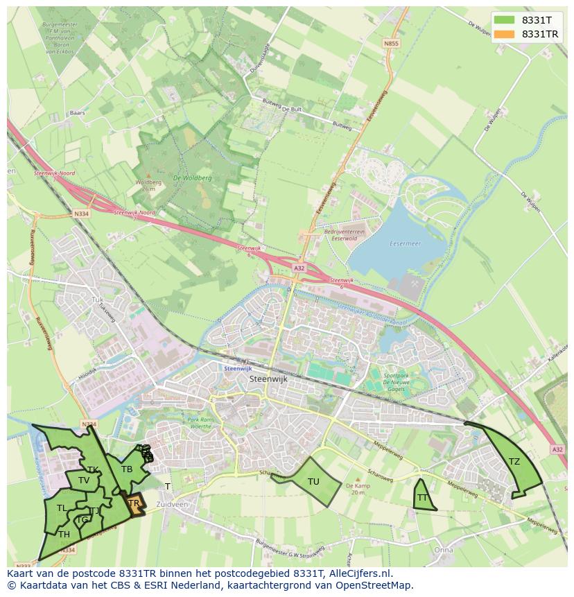 Afbeelding van het postcodegebied 8331 TR op de kaart.