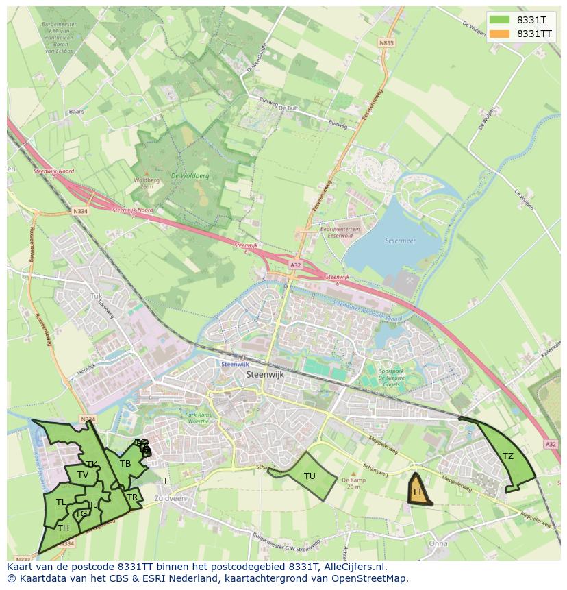 Afbeelding van het postcodegebied 8331 TT op de kaart.
