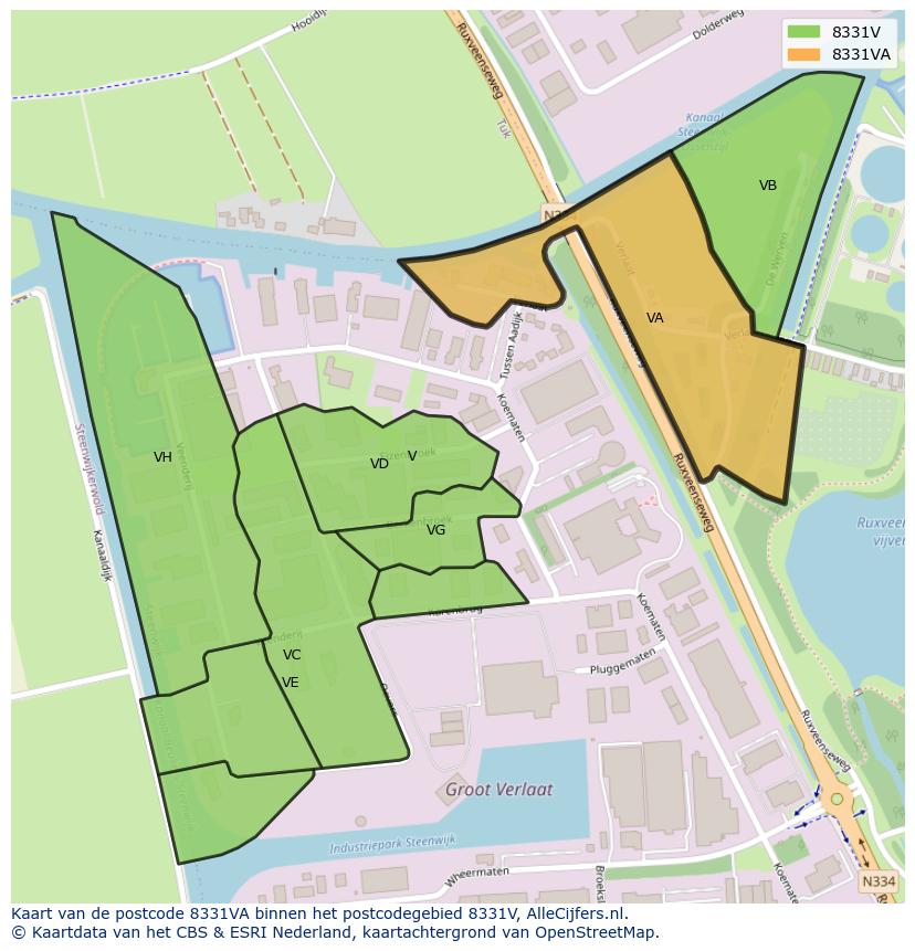 Afbeelding van het postcodegebied 8331 VA op de kaart.