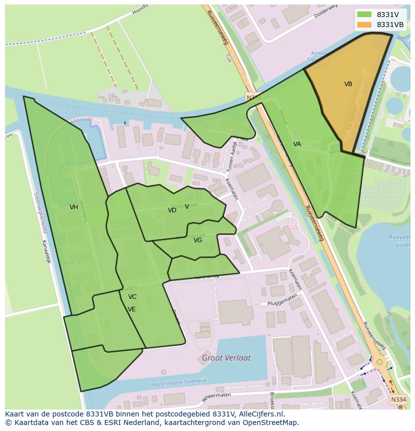 Afbeelding van het postcodegebied 8331 VB op de kaart.