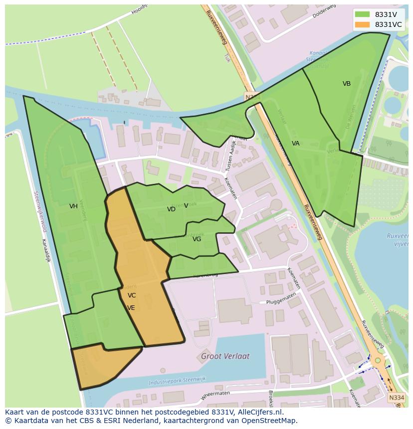 Afbeelding van het postcodegebied 8331 VC op de kaart.