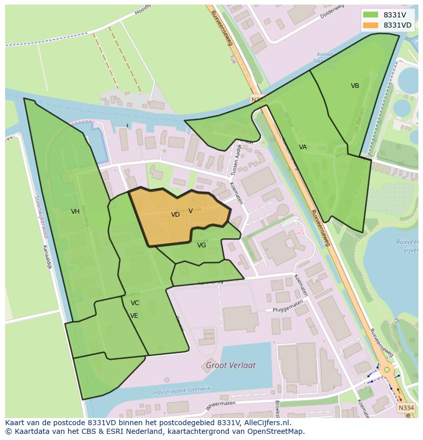 Afbeelding van het postcodegebied 8331 VD op de kaart.