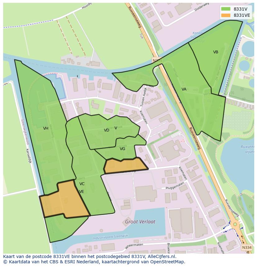 Afbeelding van het postcodegebied 8331 VE op de kaart.