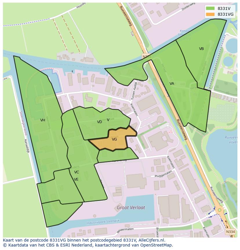 Afbeelding van het postcodegebied 8331 VG op de kaart.