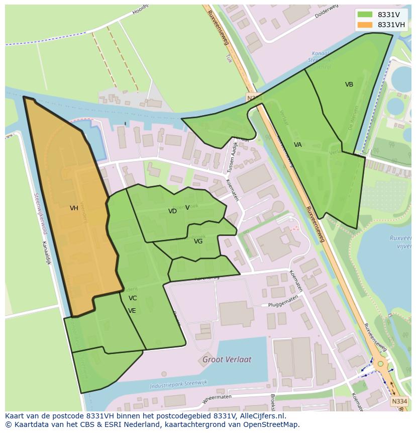 Afbeelding van het postcodegebied 8331 VH op de kaart.