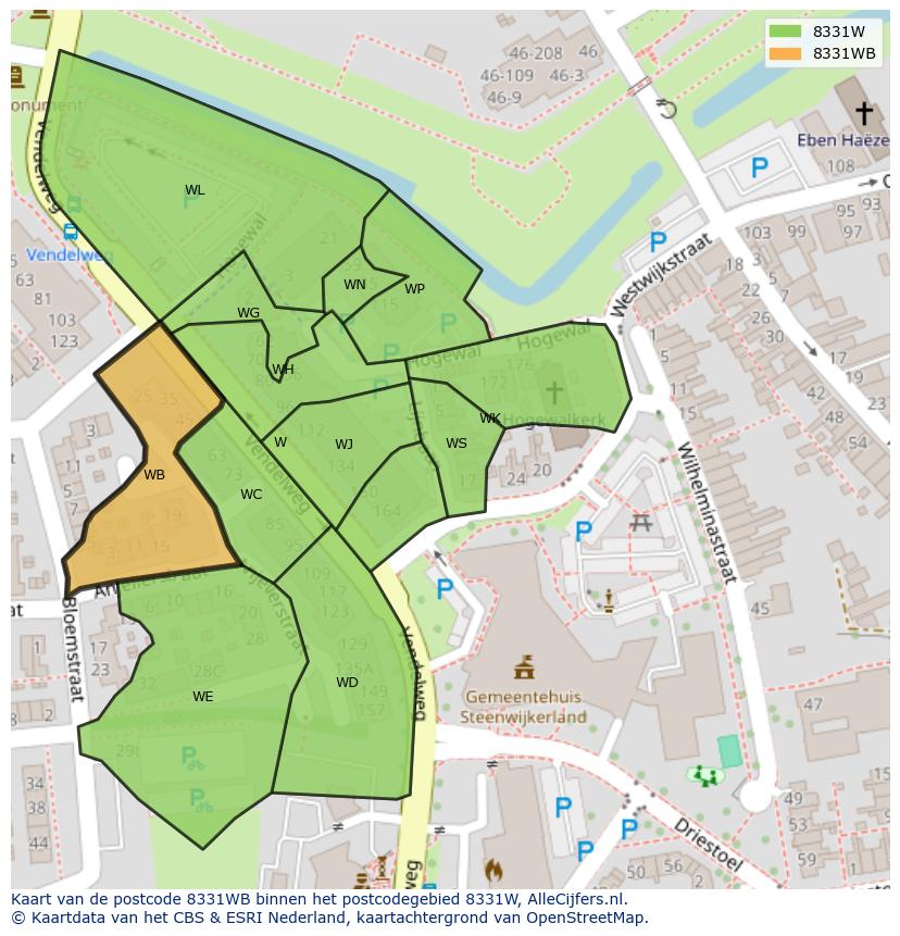 Afbeelding van het postcodegebied 8331 WB op de kaart.
