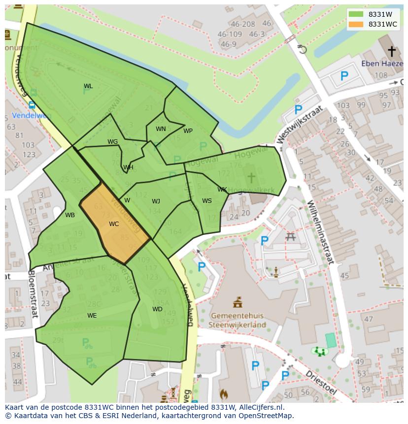 Afbeelding van het postcodegebied 8331 WC op de kaart.