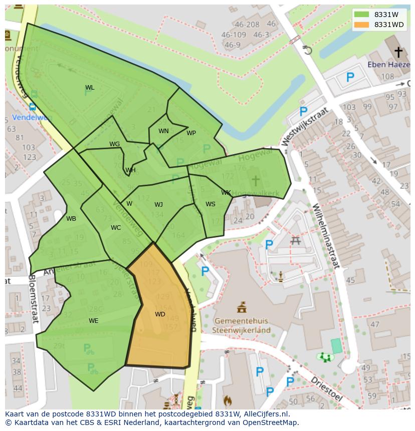 Afbeelding van het postcodegebied 8331 WD op de kaart.