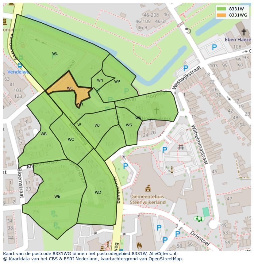 Afbeelding van het postcodegebied 8331 WG op de kaart.